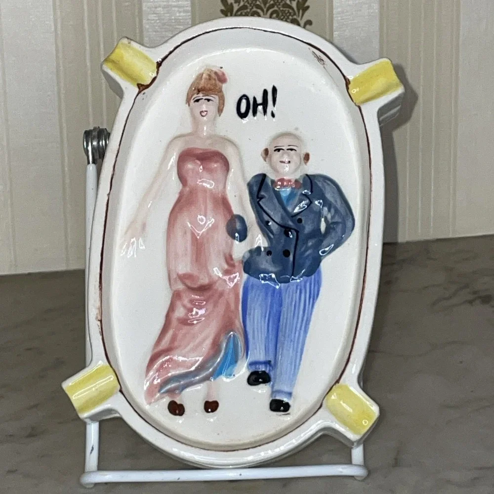 Double Sided Ashtray Naughty Man Hand Womans Backside Risque Inappropriate